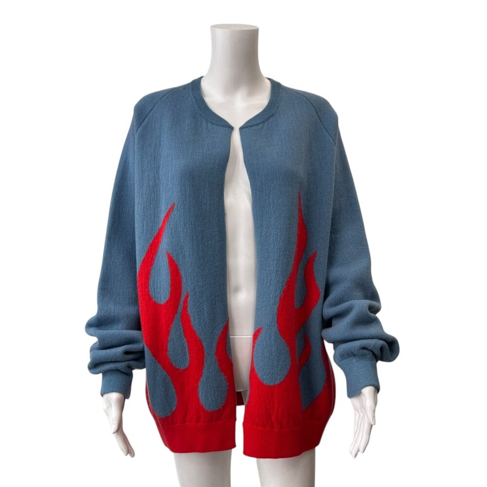 $2130 NWT Frenckenberger Blue Sylvie Flame Cardigan Sweater size Medium